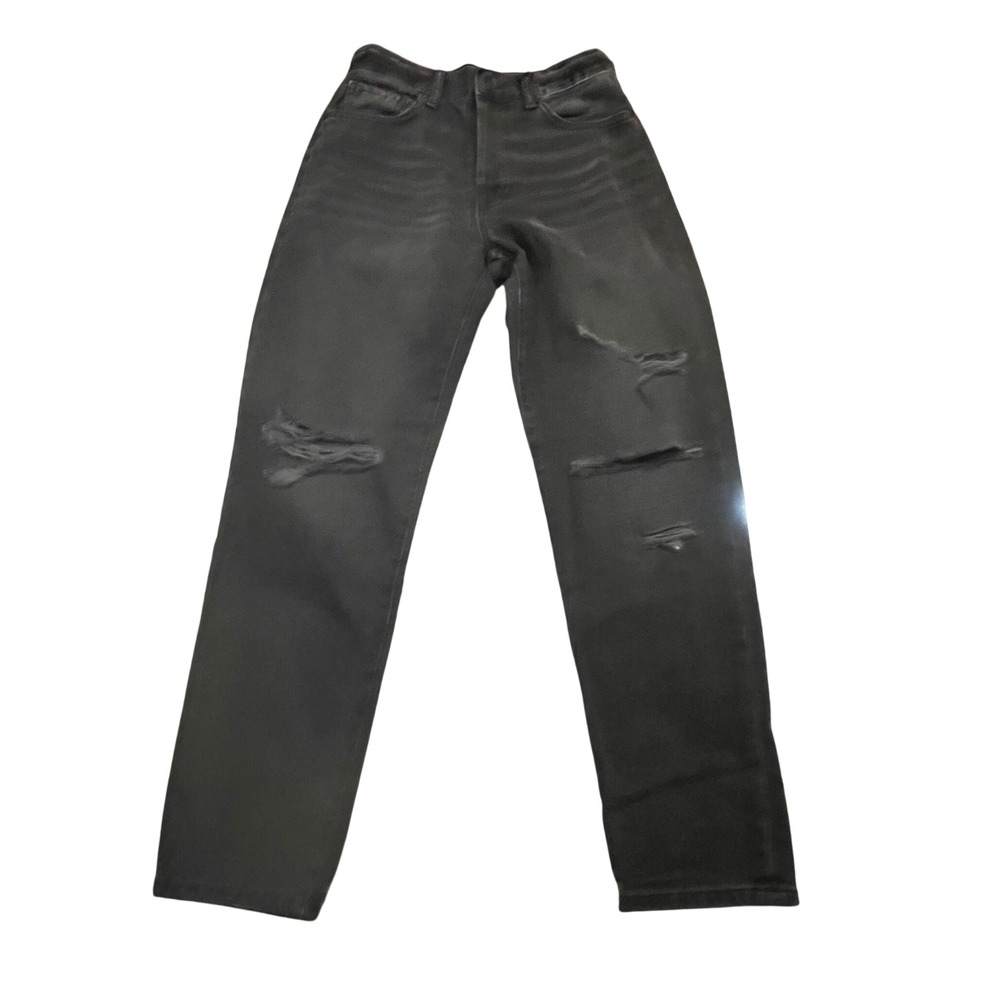 NEW Forever 21 Womens Mom Jeans Black Distressed High Rise Button Fly Size 26